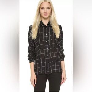 CONSIGNED JENNI KAYNE Black Windowpane Silk Button Down Shirt XS S